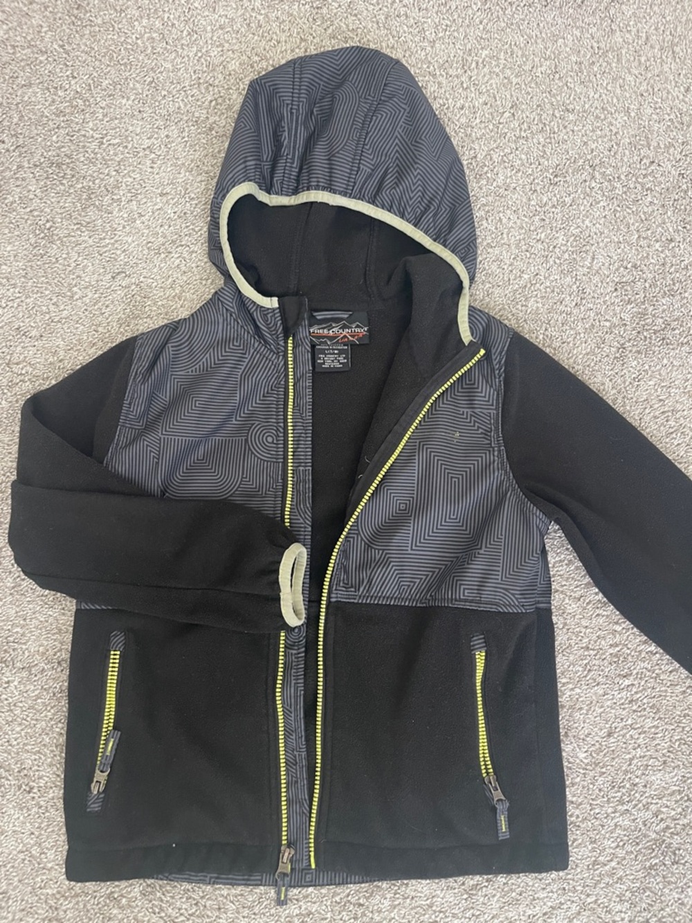 Free Country Black Fleece Jacket with Neon Yellow Trim